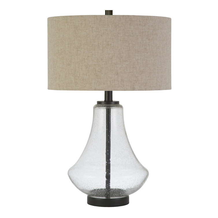 Lagos Seeded Glass 23" Tall Table Lamp with Antique Bronze Finish and Flax Shade