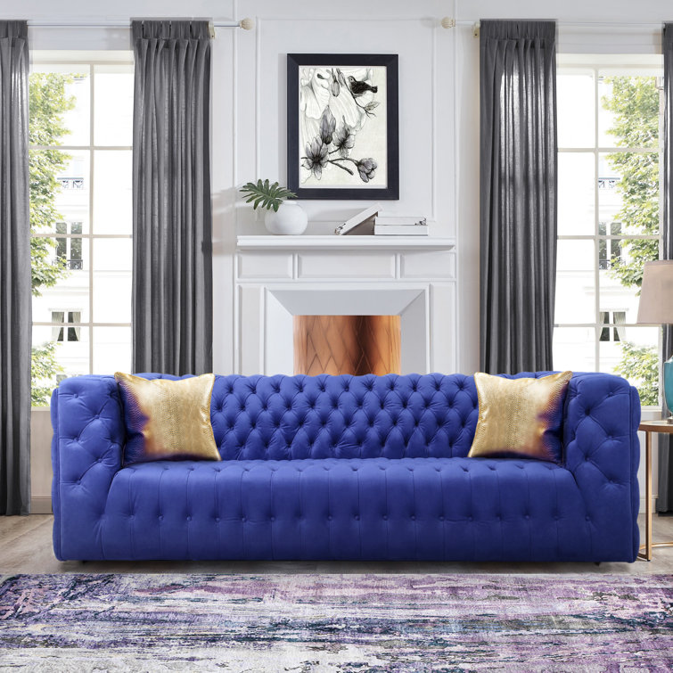 Vicenza Blue Velvet Tufted Chesterfield Sleeper Sofa
