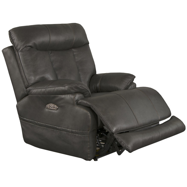 Naples Gray Genuine Leather Power Recliner with Steel Frame