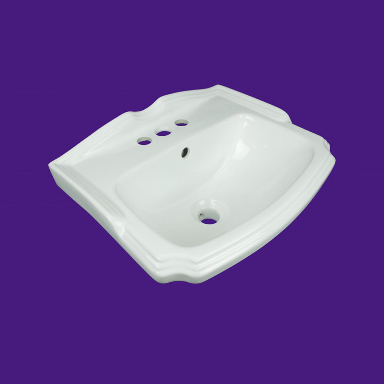 White Ceramic Wall-Mount Bathroom Sink with Overflow