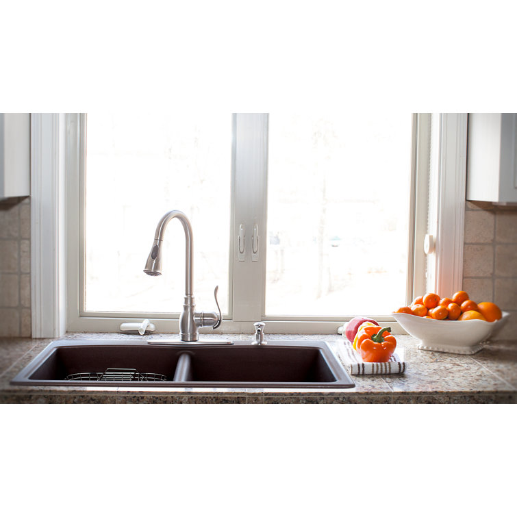 Mocha 33" Dual Mount Granite Double Bowl Kitchen Sink