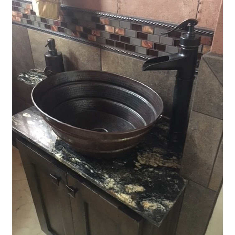 16" Oval Hand-Hammered Copper Bucket Bathroom Sink