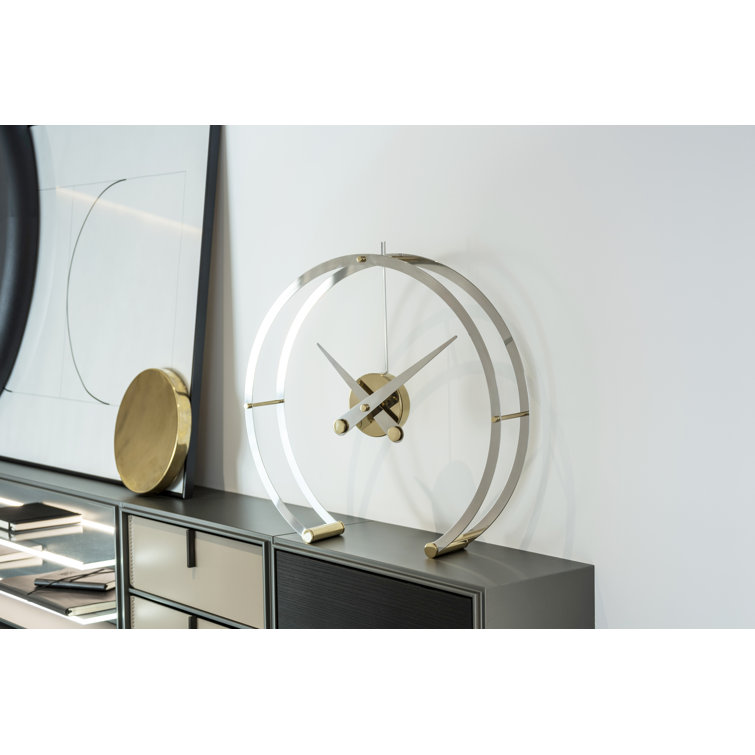 Silver Quartz and Polished Steel Table Clock
