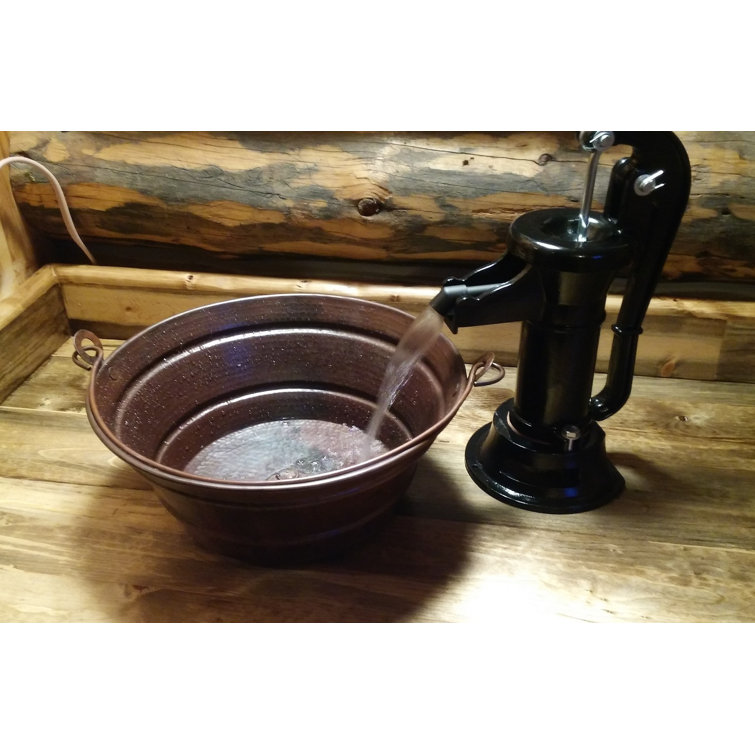 15" Round Aged Copper Bucket Vessel Sink with Handles
