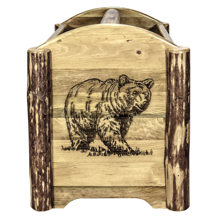 Rustic Brown Wood Magazine Rack with Bear Design