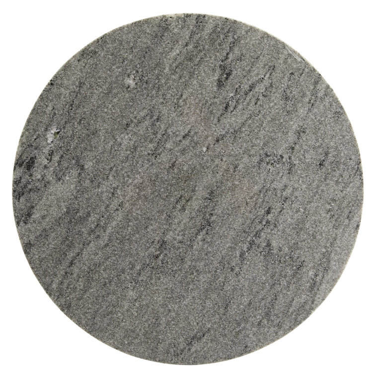 Round Gray Marble and Ebony Wood End Table