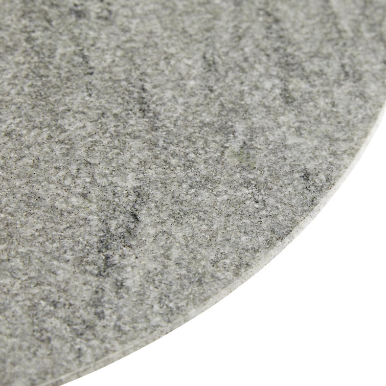 Round Gray Marble and Ebony Wood End Table