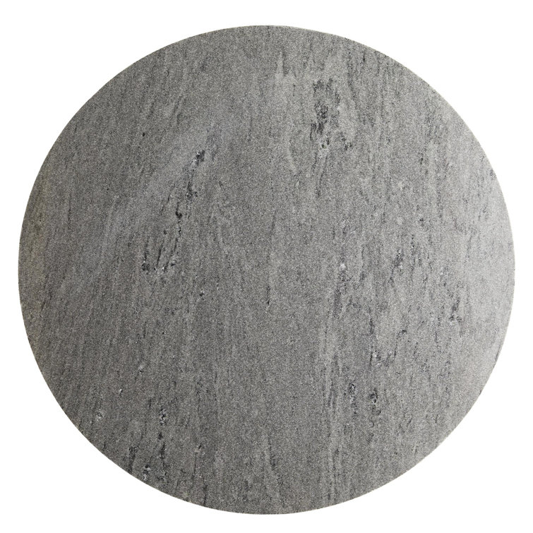 Theodore Round Gray Marble and Wood Dining Table