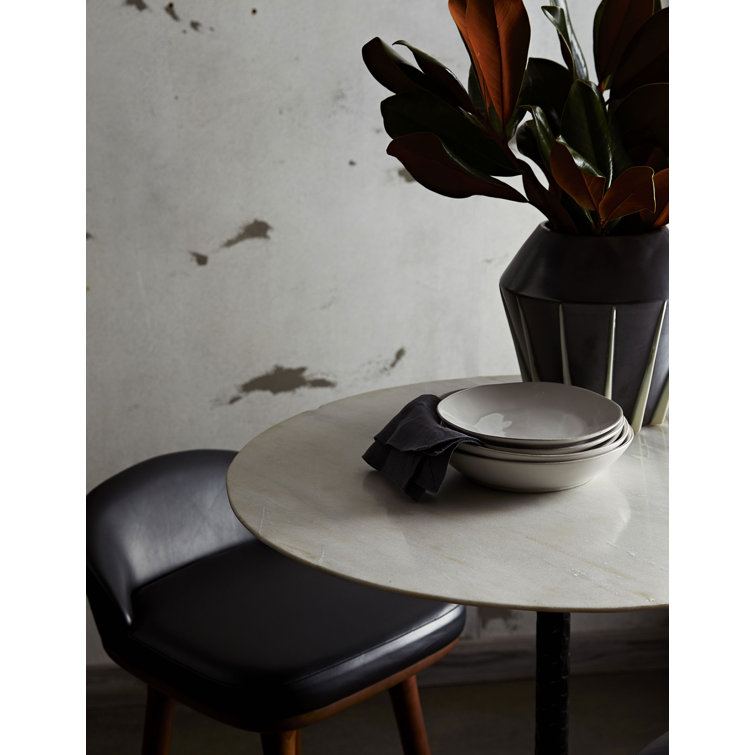 Contemporary Celeste 42.5" Round Marble & Wood Bar Table