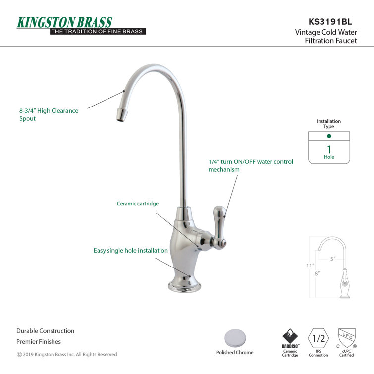 Polished Chrome Vintage Single Handle Water Filtration Faucet