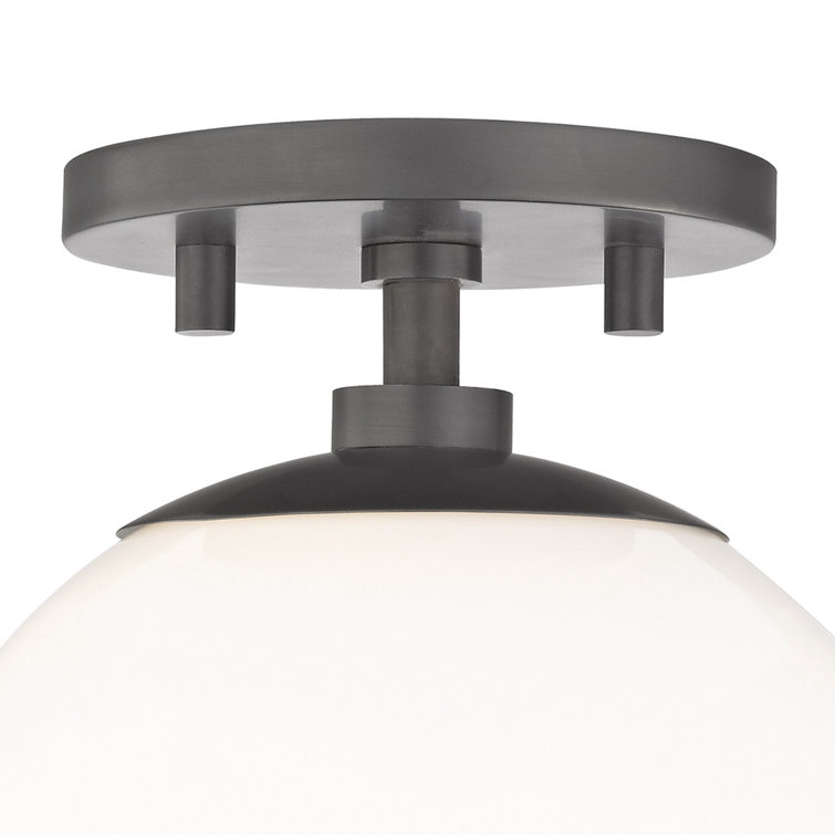 Old Bronze Globe Semi Flush Mount Light with White Glass Shade