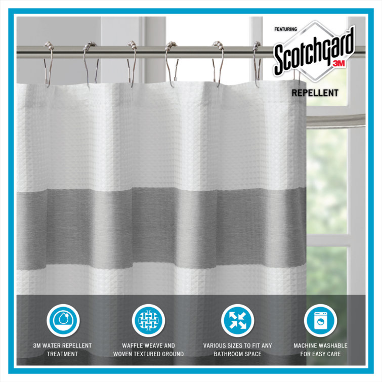Gray and White Waffle Weave Fabric Shower Curtain
