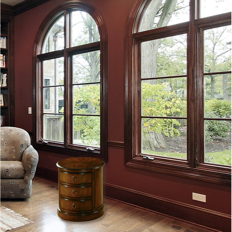 Traditional Cherry Veneer Round Drum End Table with Storage