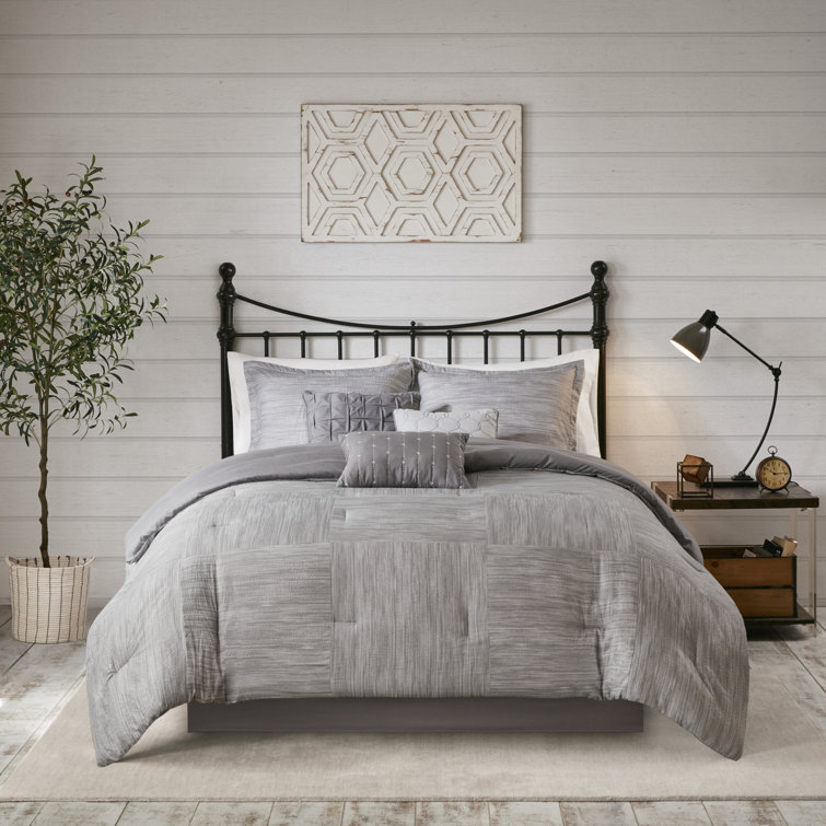 Gray California King 7-Piece Seersucker Comforter Set