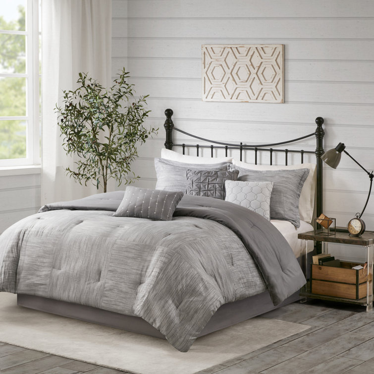 Gray California King 7-Piece Seersucker Comforter Set