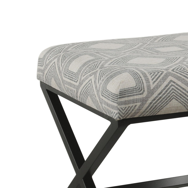 Charcoal Square Geometric Tufted Footstool with Metal X Base
