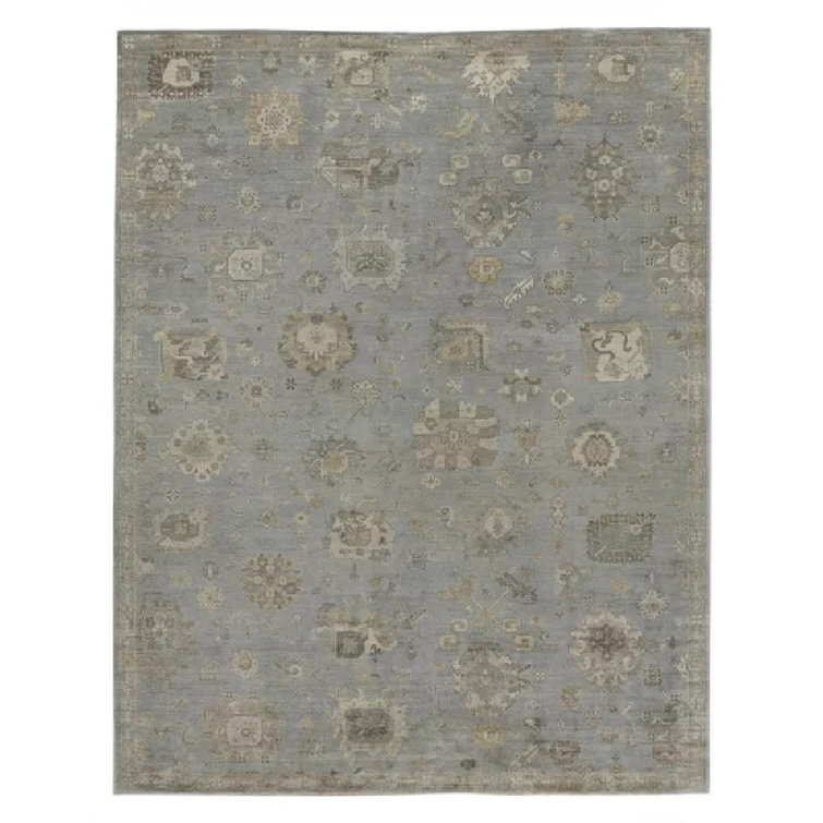 Hand-Knotted Blue and Gray 10' x 14' Viscose Area Rug