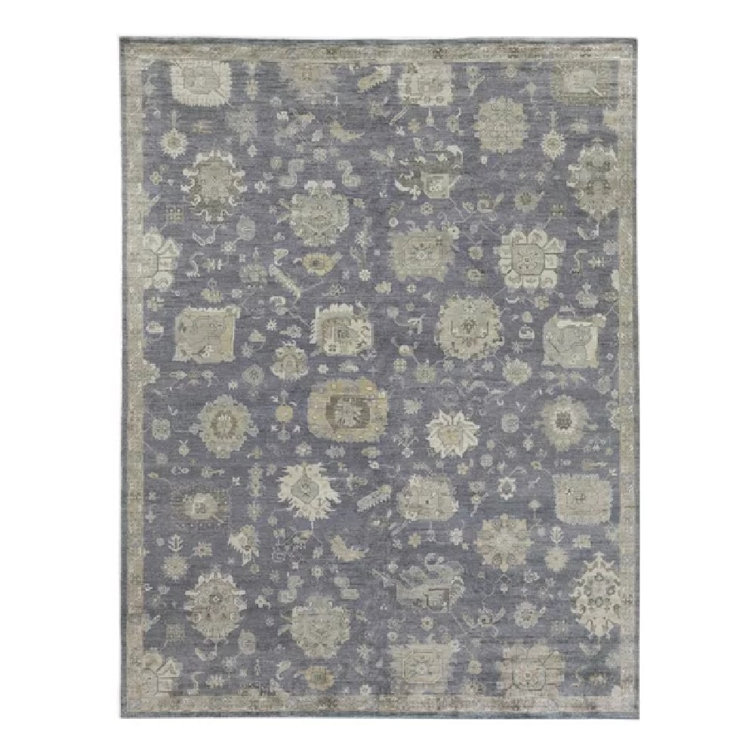 Medium Blue Hand-Knotted Viscose Rectangular Area Rug 10' x 14'