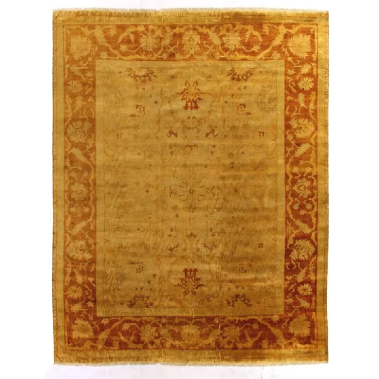 Handmade Gold and Rust Wool Rectangular Rug, 14' x 18'6"