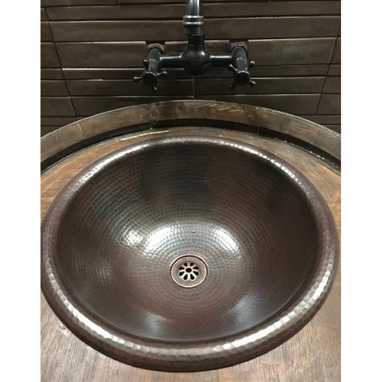 15" Hand-Hammered Round Aged Copper Bathroom Sink