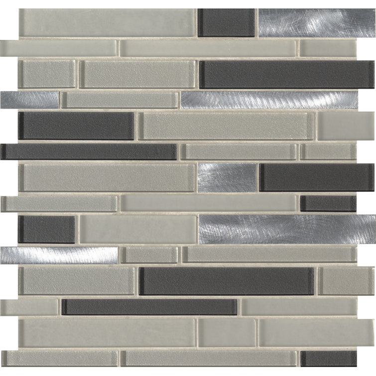 Gray and Black Glass-Metal Blend Mosaic Wall Tile