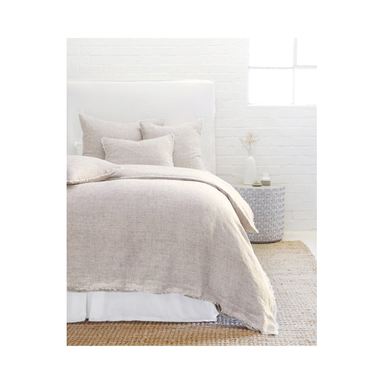 Logan Navy Stripe Linen Queen Duvet Cover with Frayed Edges