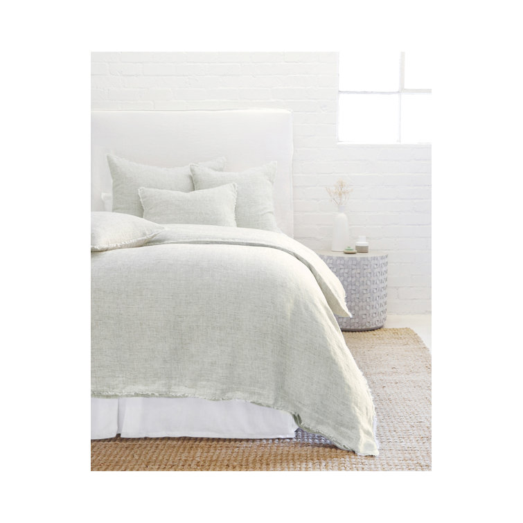 Logan Navy Stripe Linen Queen Duvet Cover with Frayed Edges