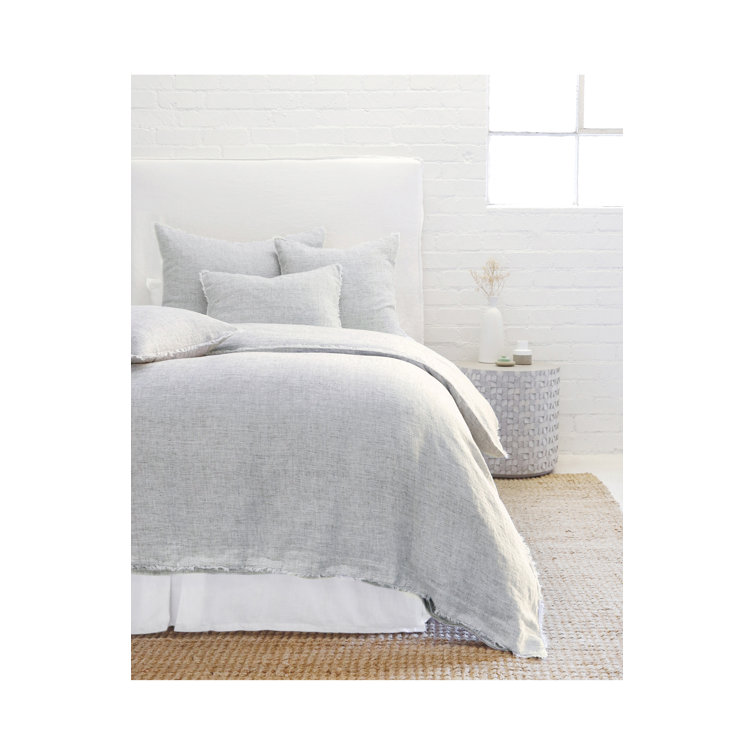 Logan Navy Stripe Linen Queen Duvet Cover with Frayed Edges