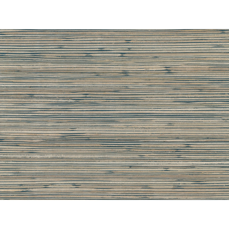 Champagne and Teal Striped Grasscloth Wallpaper Roll