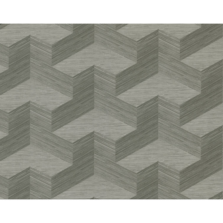 Grey Geometric Grasscloth Vinyl Wallpaper Roll