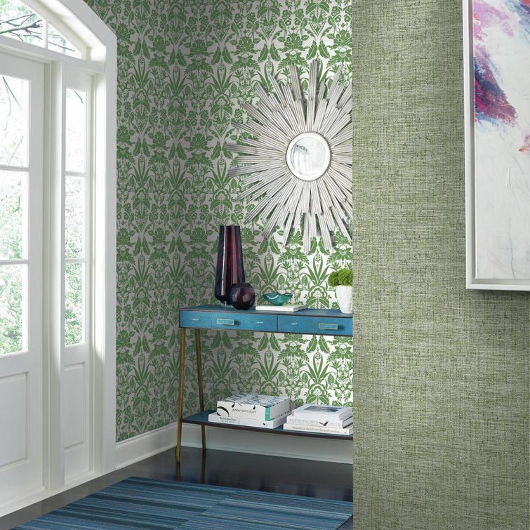 Green Grasscloth Textured Pre-Pasted Wallpaper