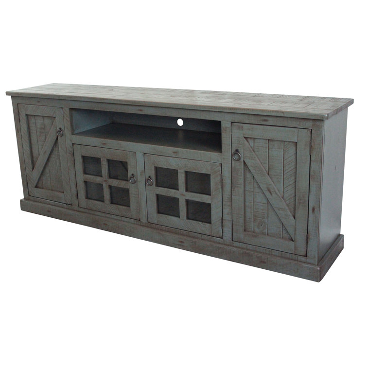 Rustic Green Birch and Poplar TV Stand with Cabinets