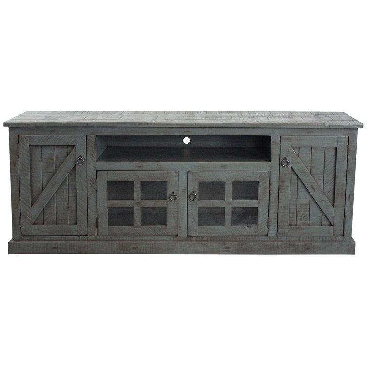 Rustic Green Birch and Poplar TV Stand with Cabinets