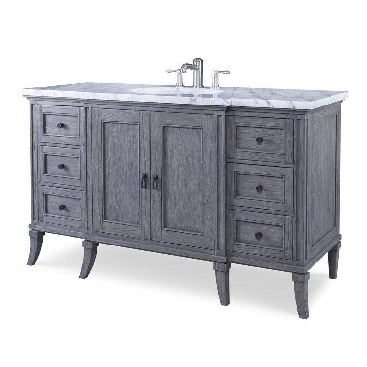 Danbury 60'' Gray Mahogany Single Bathroom Vanity with Marble Top