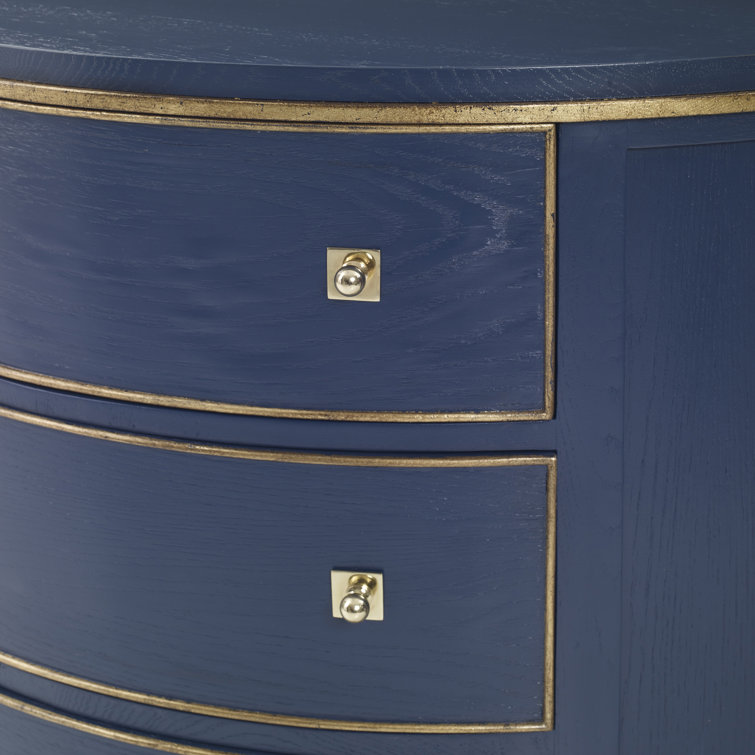 Cadet Blue Oak Demilune Accent Chest with Brass Pulls
