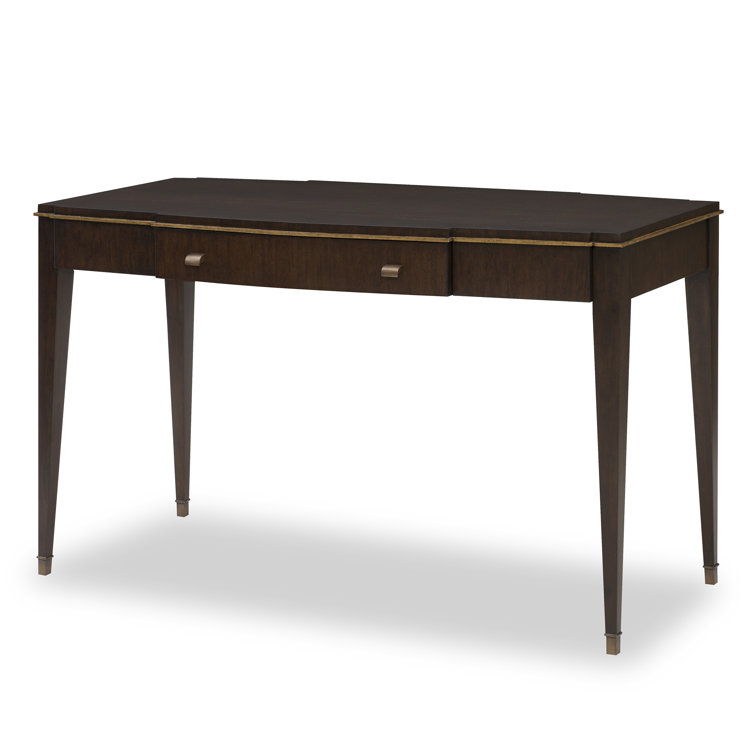 Walnut and Brass Trim Writing Desk with Drawer