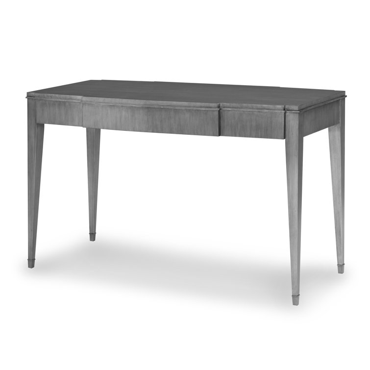 Gray Mahogany Writing Desk with Brass Accents and Drawer