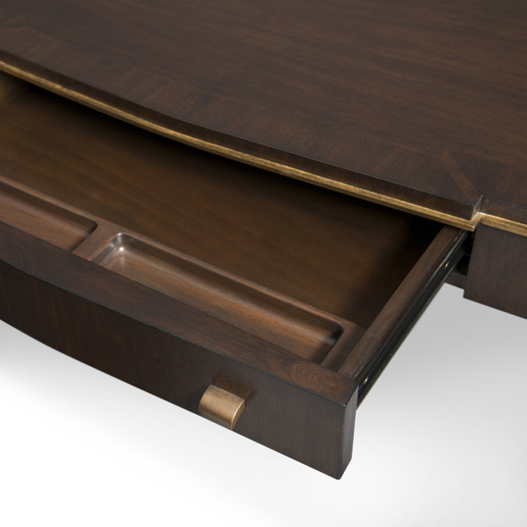 Walnut and Brass Trim Writing Desk with Drawer