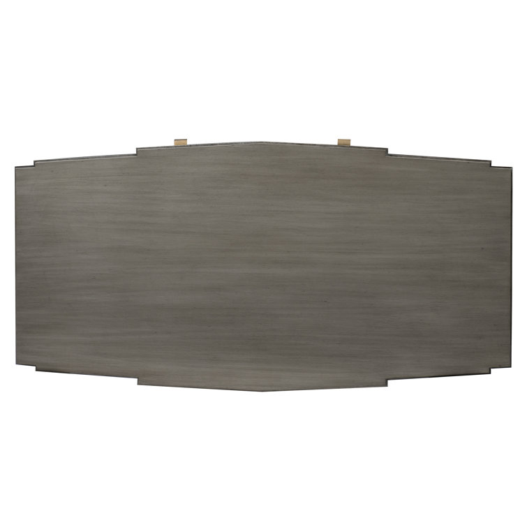 Gray Mahogany Writing Desk with Brass Accents and Drawer