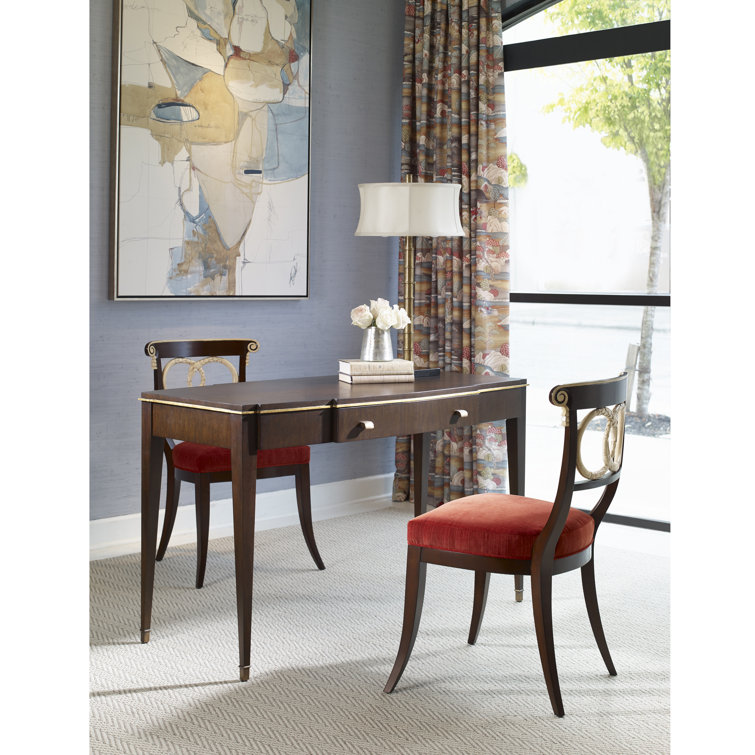 Walnut and Brass Trim Writing Desk with Drawer