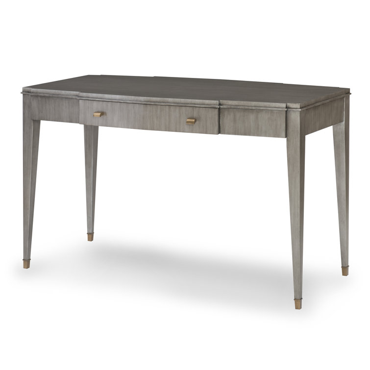 Gray Mahogany Writing Desk with Brass Accents and Drawer