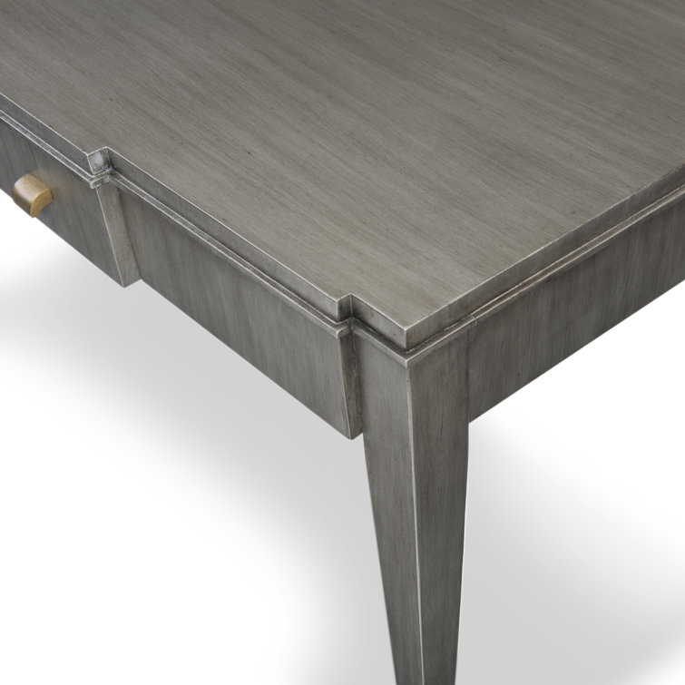 Gray Mahogany Writing Desk with Brass Accents and Drawer
