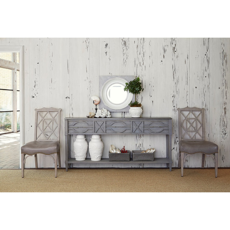Weathered Gray Wood and Brass Spindle Console Table