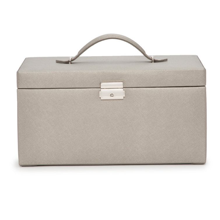 Gray Faux Leather Rectangular Locking Jewelry Box