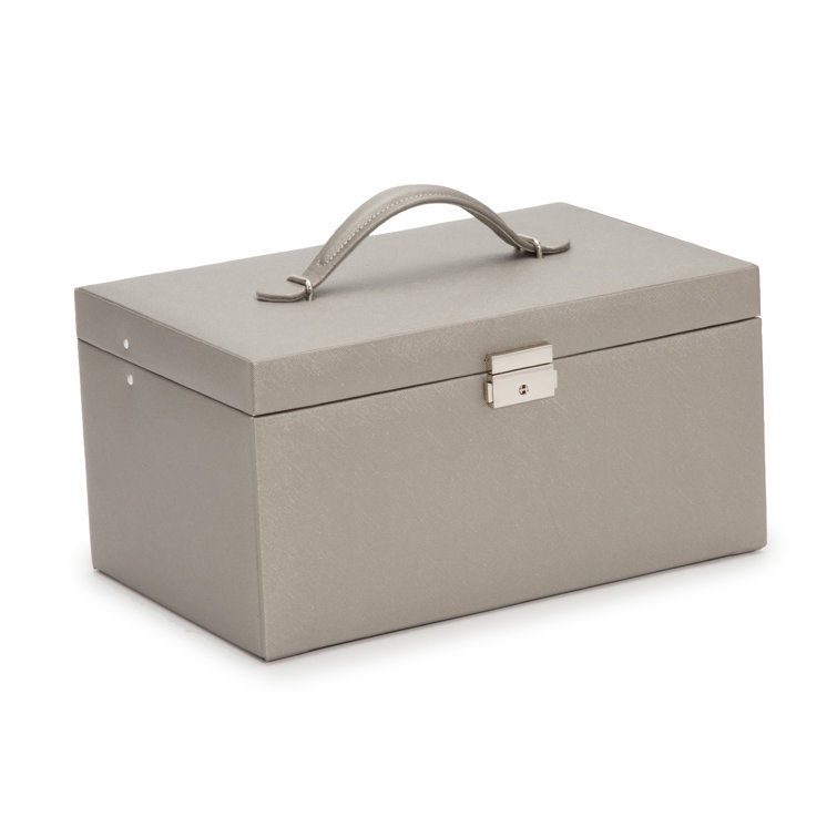 Gray Faux Leather Rectangular Locking Jewelry Box