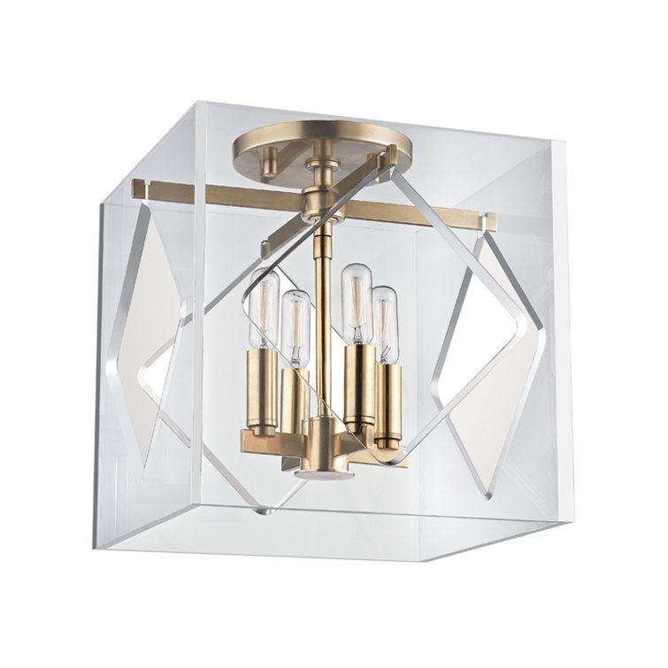 Elegant Travis Aged Brass 4-Light LED Flush Mount with Clear Acrylic Shade