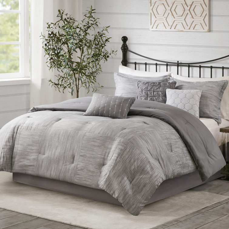 Gray California King 7-Piece Seersucker Comforter Set