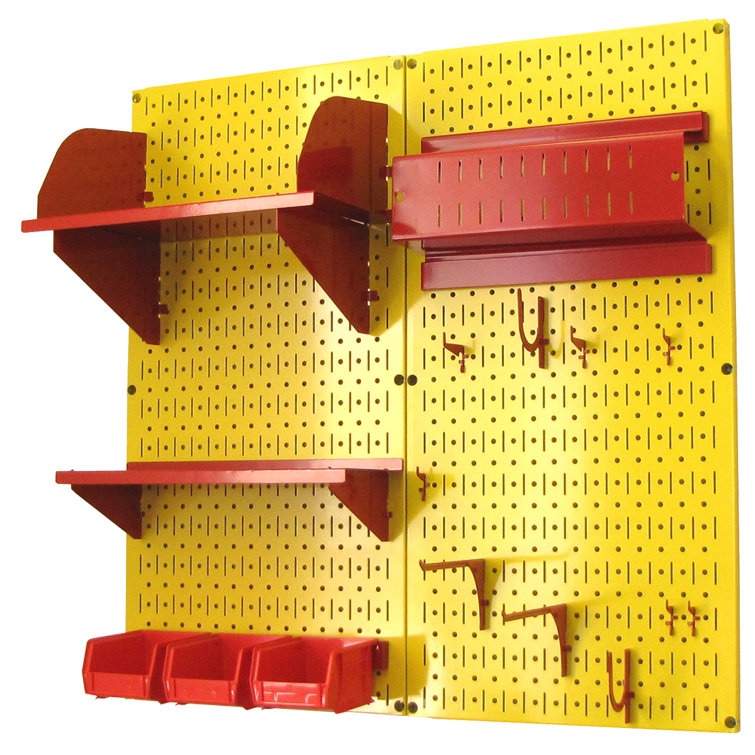 Yellow and Red Metal Pegboard Organizer Storage Kit