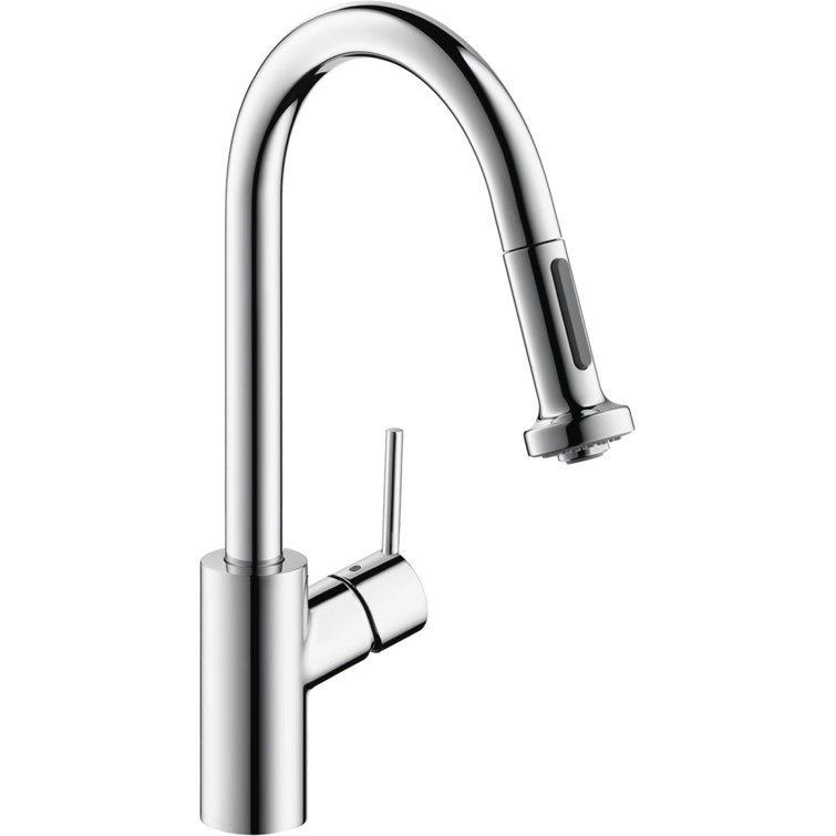 Sleek Steel Optik 16'' Brass Single Handle Pull-Down Kitchen Faucet