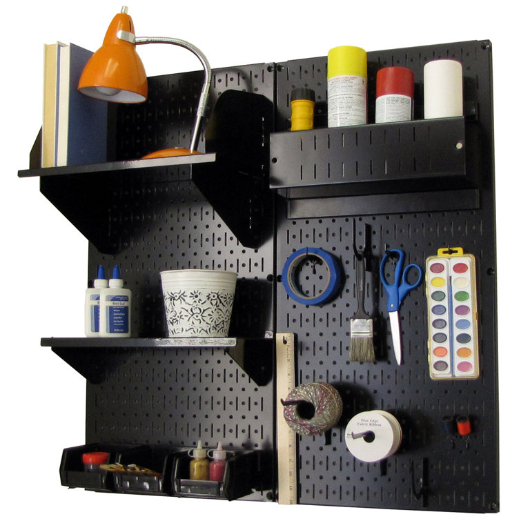 Black Powder-Coated Steel Hobby Craft Pegboard Organizer Kit